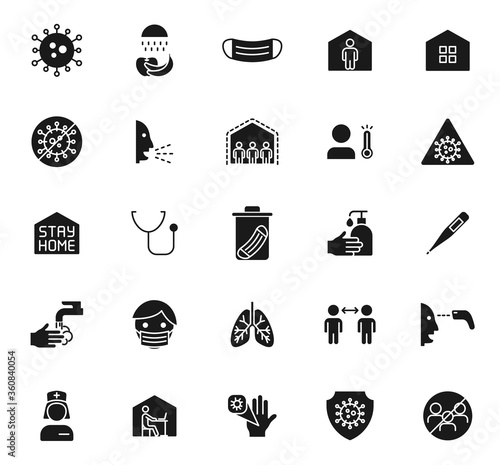 2019-ncov coronavirus black vector icons isolated on white background. covid-19 icon set for web and ui design, mobile apps and print products