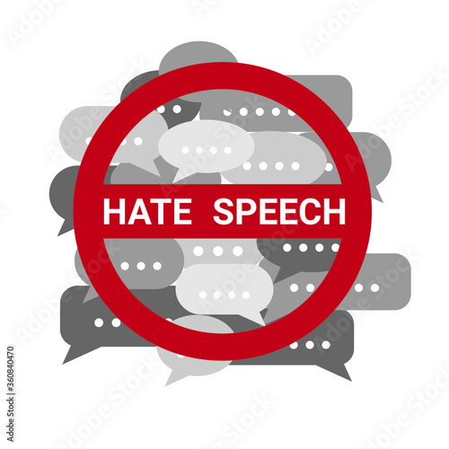 Hate speech concept. Stop conversations or messages attacking individuals or groups. Isolated on white background. Vector illustration.