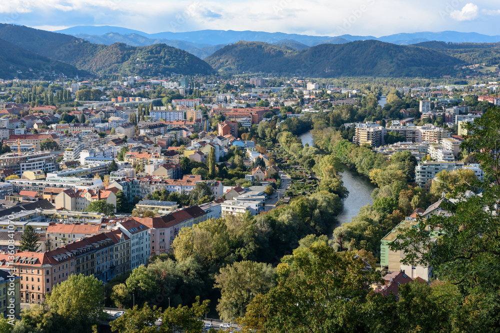 aerial view of the city of Graz, Austria
