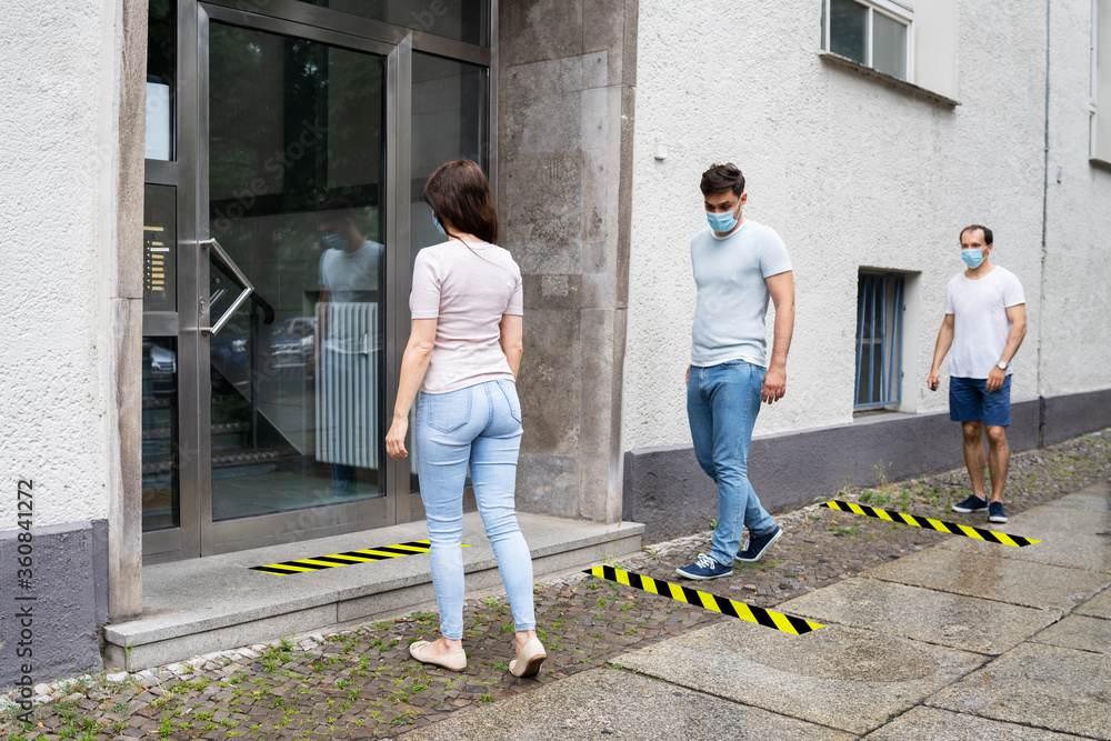 People Line With Social Distancing Protocol People Line With Social Distancing Protocol