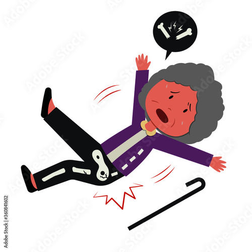 old woman falling, slip accident cartoon character