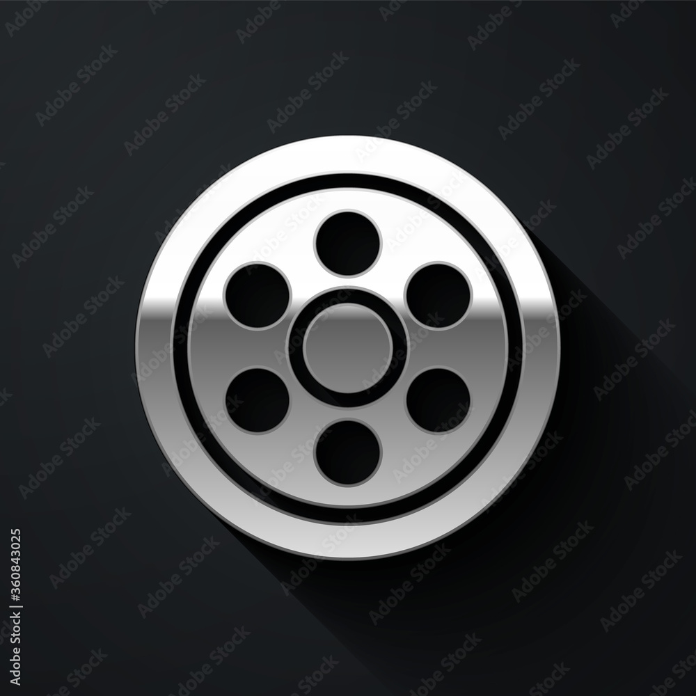 Silver Alloy wheel for a car icon isolated on black background. Long shadow style. Vector Illustration