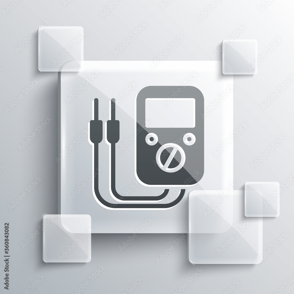 Grey Ampere meter, multimeter, voltmeter icon isolated on grey background. Instruments for measurement of electric current. Square glass panels. Vector Illustration Grey Ampere meter, multimeter, voltmeter icon isolated on grey background. Instruments for measurement of electric current. Square glass panels. Vector Illustration