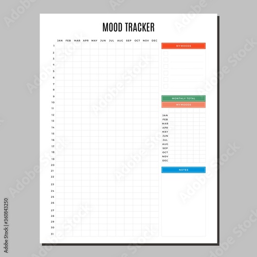Mood tracker planner page