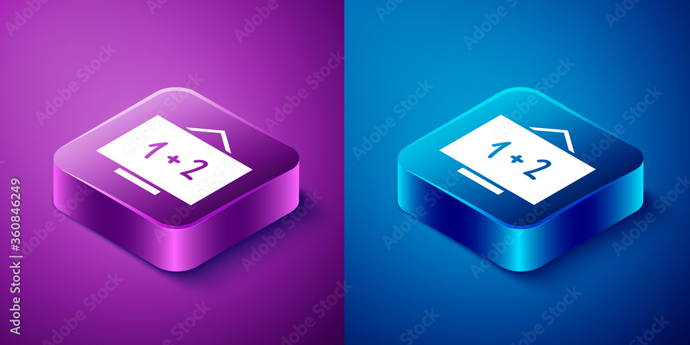 Isometric Chalkboard icon isolated on blue and purple background. School Blackboard sign. Square button. Vector Illustration Isometric Chalkboard icon isolated on blue and purple background. School Blackboard sign. Square button. Vector Illustration