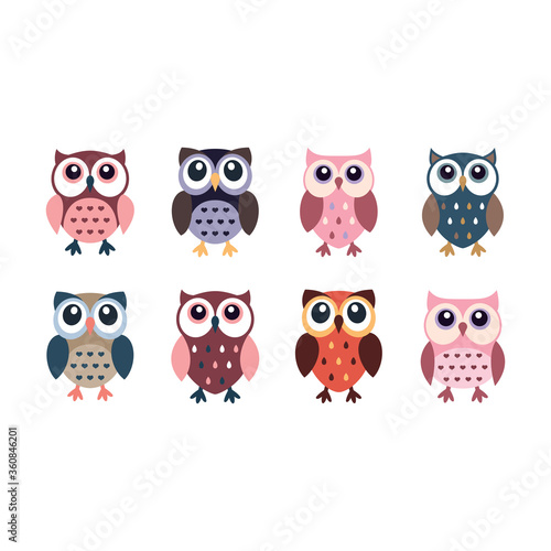 Wallpaper Mural Cute owl colorful cartoon icons. Little owls or owlet character vector set. Torontodigital.ca