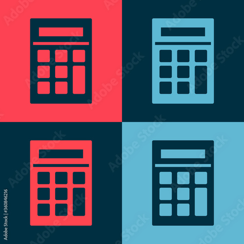 Pop art Calculator icon isolated on color background. Accounting symbol. Business calculations mathematics education and finance.  Vector Illustration