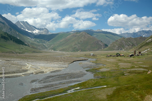 Terek River and Trusso gorge. Mzcheta Mtianeti Region, Georgia, Caucasus. photo