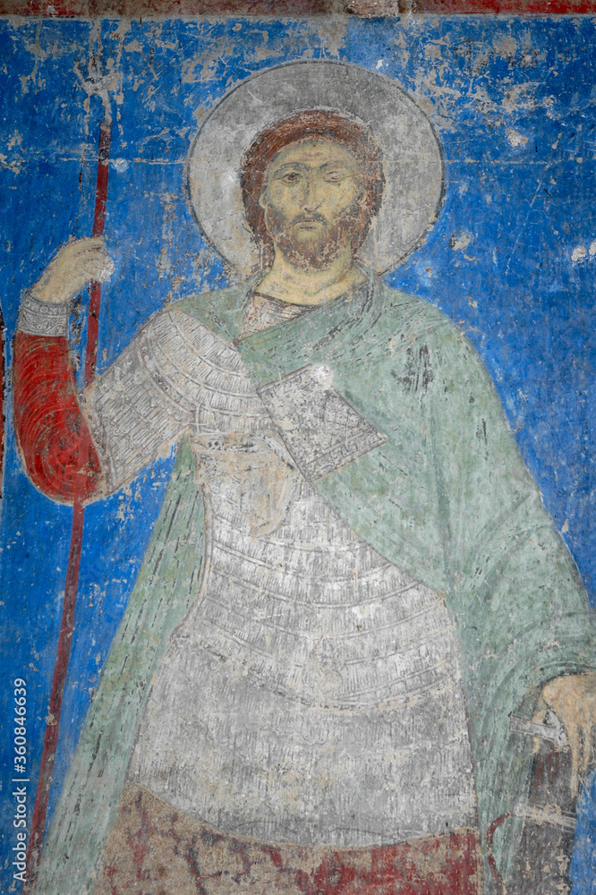 Medieval mural in Kintsvisi Monastery. Georgia, Caucasus.