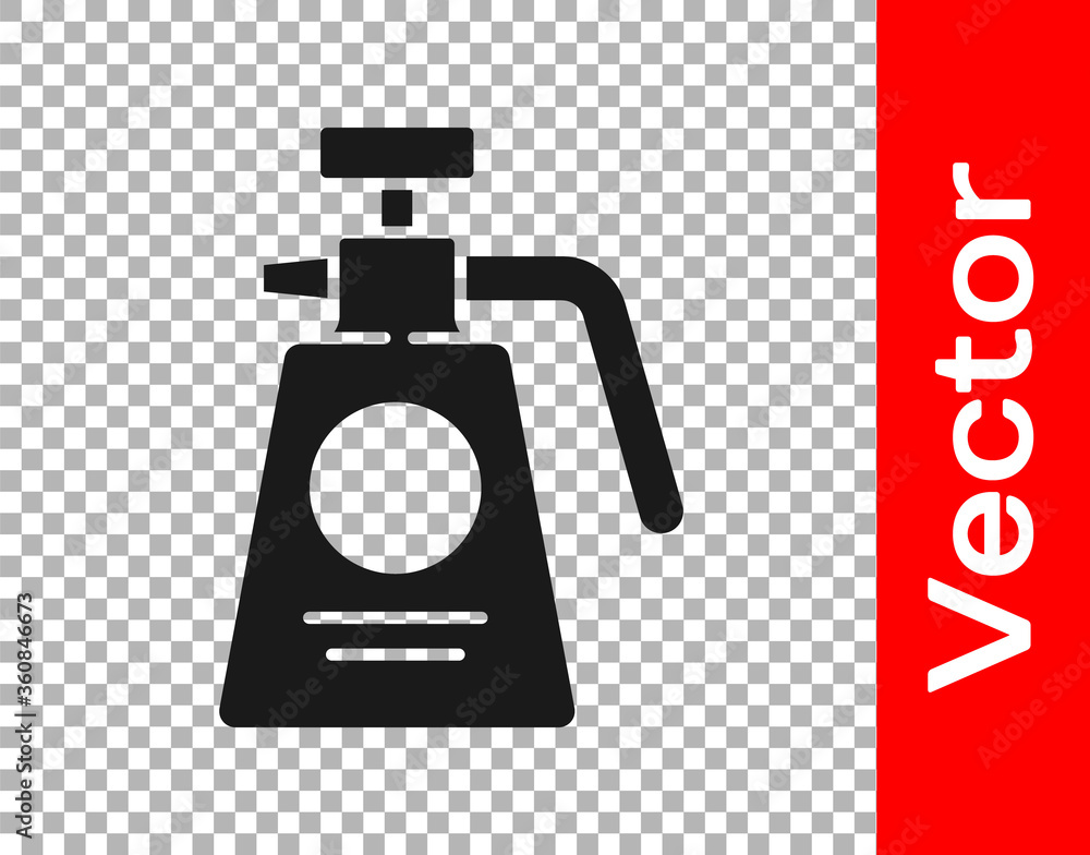 Black Garden sprayer for water, fertilizer, chemicals icon isolated on transparent background. Vector Illustration Black Garden sprayer for water, fertilizer, chemicals icon isolated on transparent background. Vector Illustration