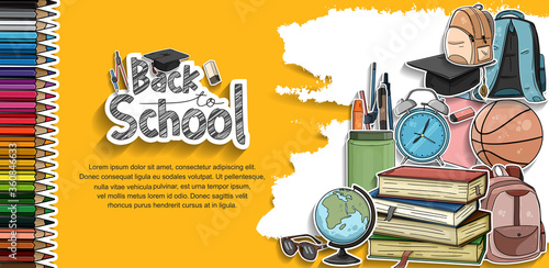 Back to School vector design with colorful education element. vector illustration for first day school celebration