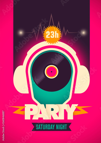 Colorful party poster design in retro style.. Vector illustration.