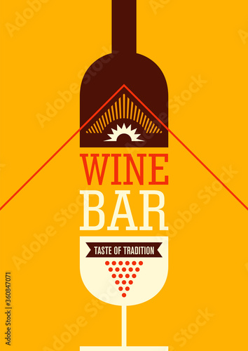 Wine bar poster design in retro style. Vector illustration.