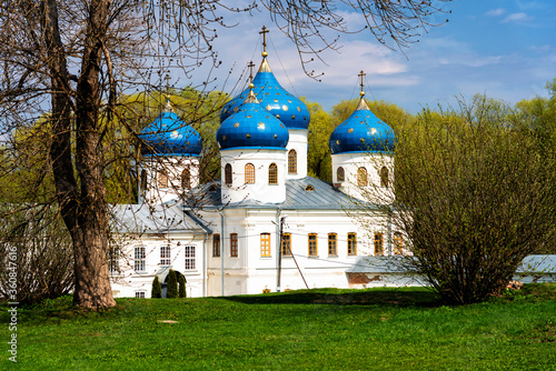 Saint George Monastery in Veliky Novgorod, Russia. Located at the originis of the Volkhov River near Ilmen Lake. photo