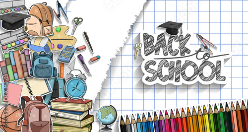 Back to School vector design with colorful education element. vector illustration for first day school celebration
