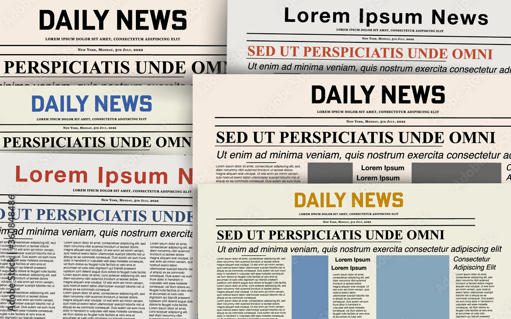 Newspaper Daily News Set Realistic Vector Illustration Paper Template Background Headline Page Font Columns Space For Images Article Vintage Retro Poster Graphic Design Elements For Typography Stock Vector Adobe Stock