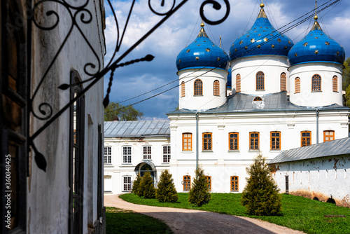 Saint George Monastery in Veliky Novgorod, Russia. Located at the originis of the Volkhov River near Ilmen Lake. photo