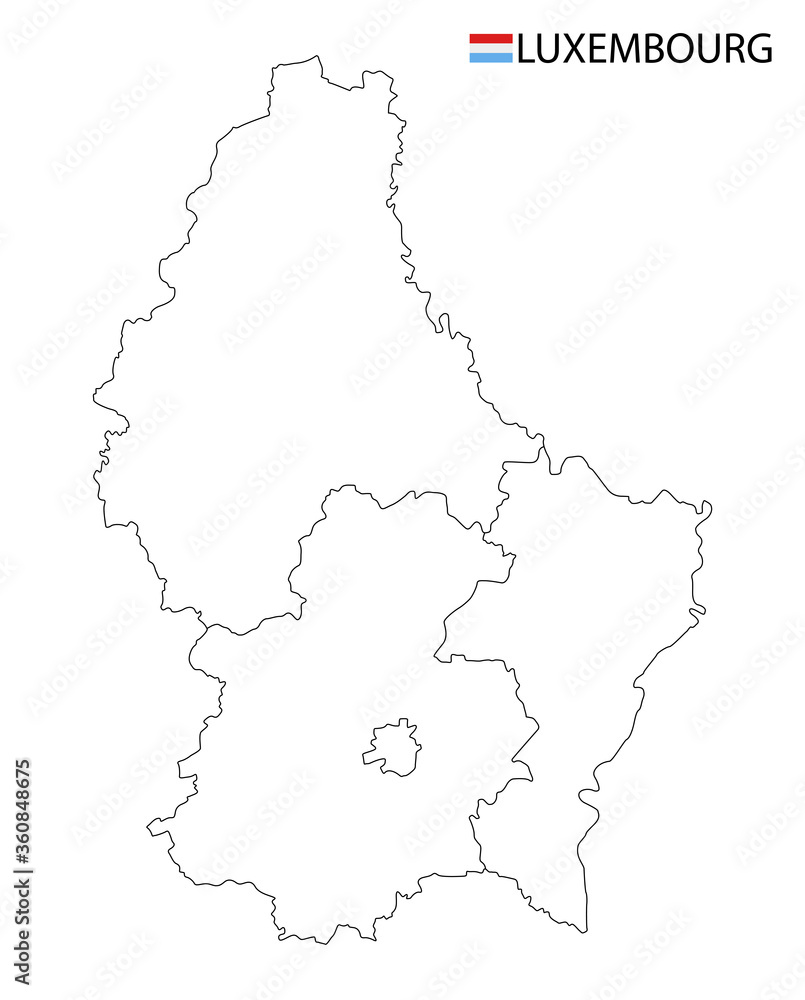 Luxembourg map, black and white detailed outline regions of the country.
