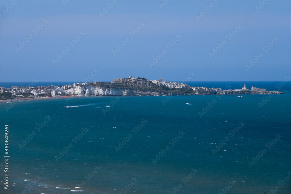 Aerial view on Vieste and Pizzomuno beach with Adriatic Sea in Gargano peninsula in Italy, Europe