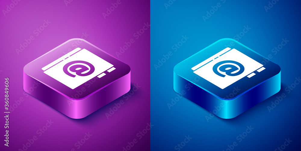Isometric Address book icon isolated on blue and purple background. Notebook, address, contact, directory, phone, telephone book icon. Square button. Vector Illustration Isometric Address book icon isolated on blue and purple background. Notebook, address, contact, directory, phone, telephone book icon. Square button. Vector Illustration