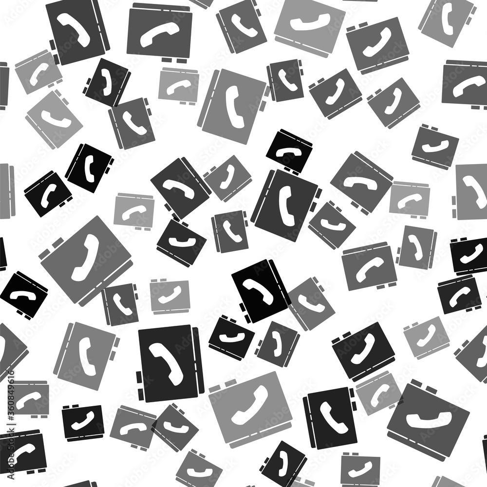 Black Address book icon isolated seamless pattern on white background. Notebook, address, contact, directory, phone, telephone book icon. Vector Illustration Black Address book icon isolated seamless pattern on white background. Notebook, address, contact, directory, phone, telephone book icon. Vector Illustration