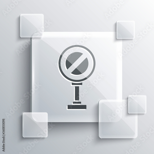 Grey Stop sign icon isolated on grey background. Traffic regulatory warning stop symbol. Square glass panels. Vector Illustration