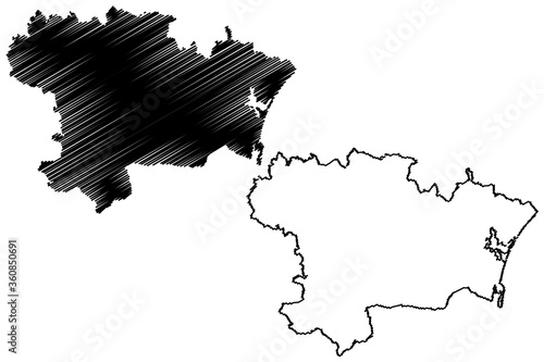 Aude Department (France, French Republic, Occitanie or Occitania region) map vector illustration, scribble sketch Aude map photo