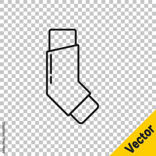 Black line Inhaler icon isolated on transparent background. Breather for cough relief, inhalation, allergic patient.  Vector Illustration