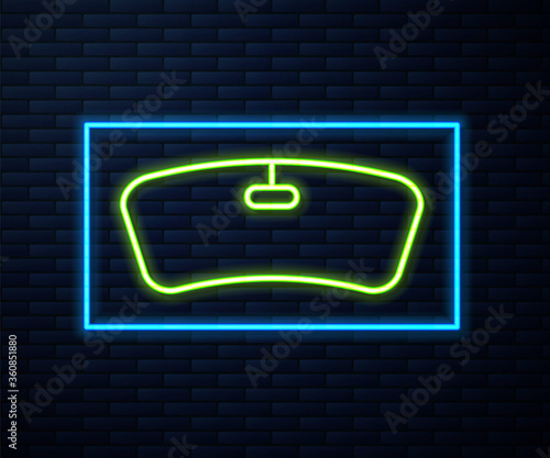 Glowing neon line Windshield icon isolated on brick wall background.  Vector Illustration