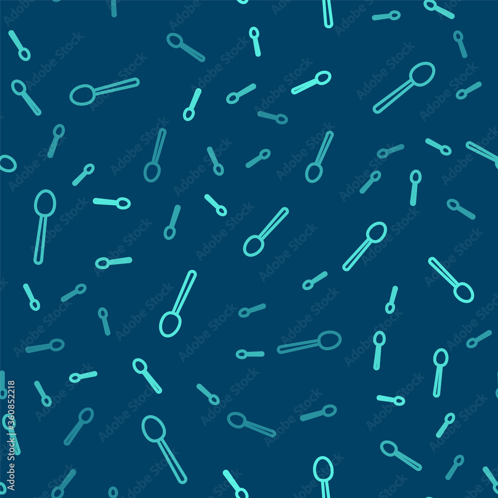 Green line Spoon icon isolated seamless pattern on blue background. Cooking utensil. Cutlery sign. Vector Illustration Green line Spoon icon isolated seamless pattern on blue background. Cooking utensil. Cutlery sign. Vector Illustration
