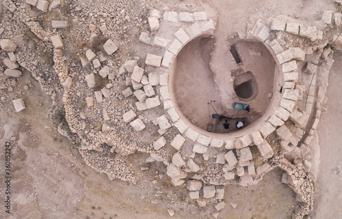 Excavations in the area of ​​the ancient city.  archaeological excavation background. historical. top view