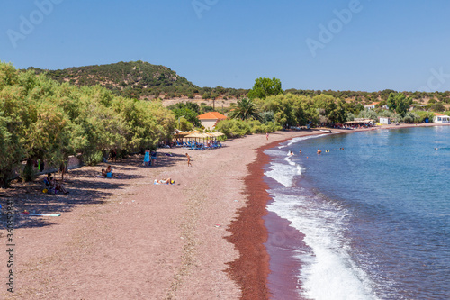 Fototapeta Naklejka Na Ścianę i Meble -  Lesvos island, Greece. The beach Tsonia, with the red sand, near Mandamados and Sikamia villages.