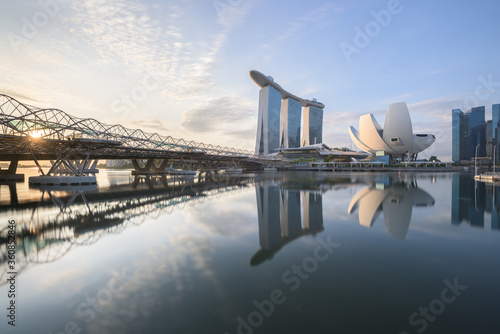 Photography Singapore - 19 Dec 2019: A composite view of the Helix Bridge, the Sands Resort