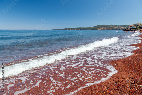 Fototapeta Naklejka Na Ścianę i Meble -  Lesvos island, Greece. The beach Tsonia, with the red sand, near Mandamados and Sikamia villages.