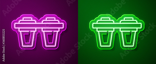 Glowing neon line Water filter icon isolated on purple and green background. System for filtration of water. Reverse osmosis system.  Vector Illustration