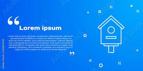 White line Bird house icon isolated on blue background. Nesting box birdhouse, homemade building for birds.  Vector Illustration