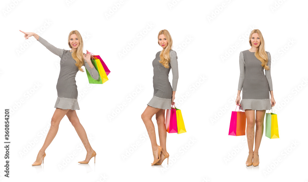 Woman with shopping bags isolated on white Woman with shopping bags isolated on white