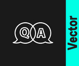 White line Speech bubbles with Question and Answer icon isolated on black background. Q and A symbol. FAQ sign. Chat speech bubble and chart.  Vector Illustration