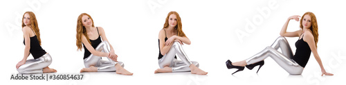 Young redhead girl in tight leggings