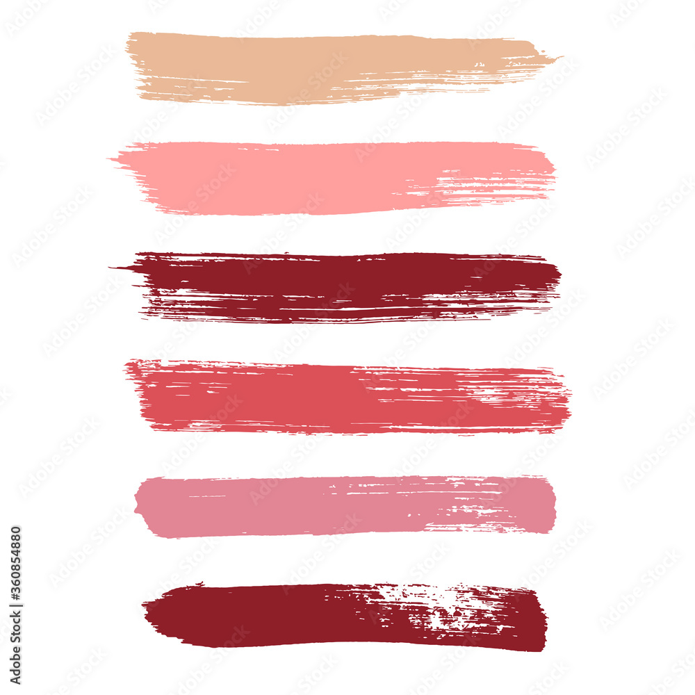 Makeup strokes, Set of lipstick swatches, Beauty and cosmetic nude, pink and red brush smudges vector background. smear make up lines collection, liquid make up texture isolated on white. Makeup strokes, Set of lipstick swatches, Beauty and cosmetic nude, pink and red brush smudges vector background. smear make up lines collection, liquid make up texture isolated on white.