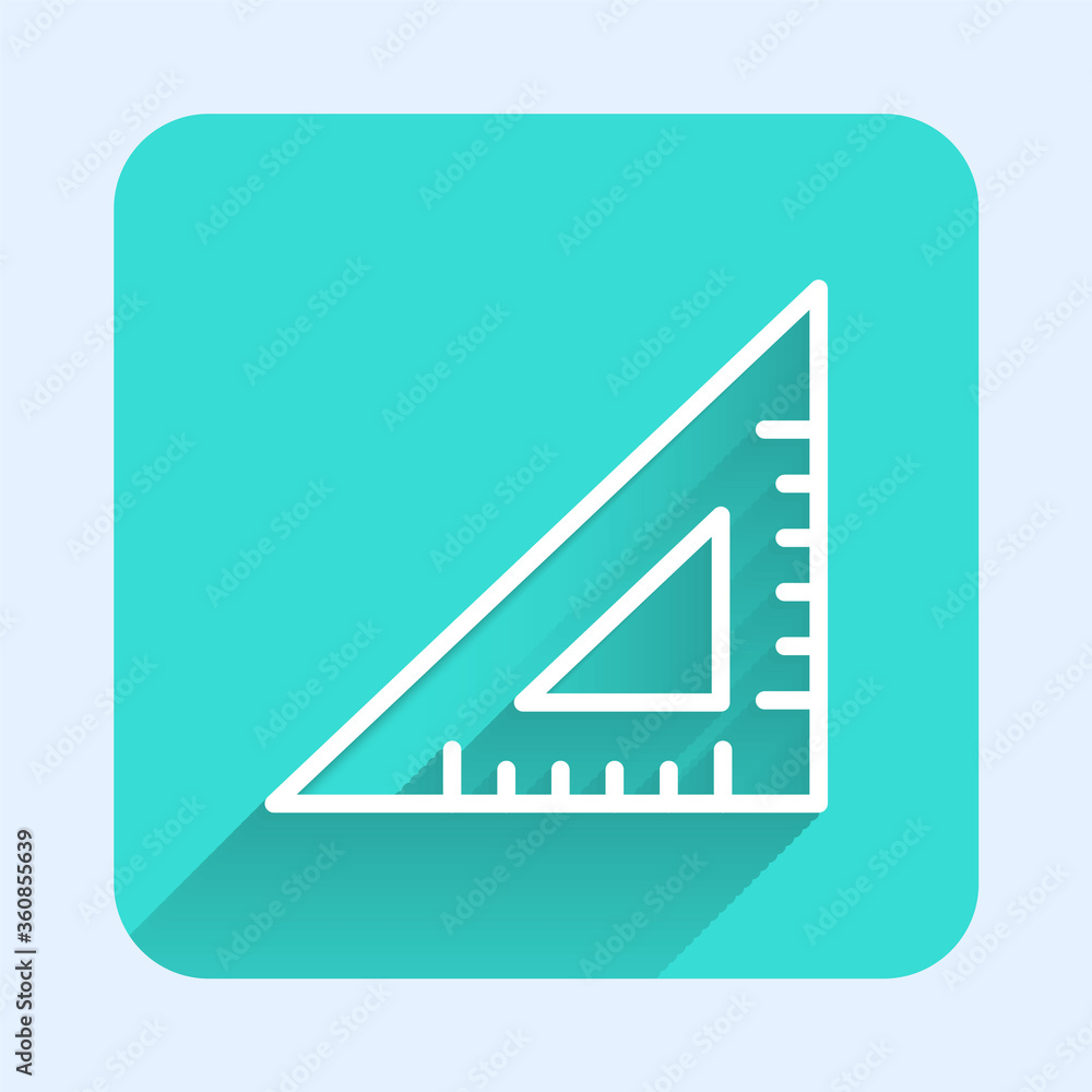White line Triangular ruler icon isolated with long shadow. Straightedge symbol. Geometric symbol. Green square button. Vector Illustration White line Triangular ruler icon isolated with long shadow. Straightedge symbol. Geometric symbol. Green square button. Vector Illustration