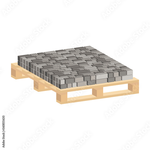 Paving slabs on a pallet.Vector isometric and 3D view.
