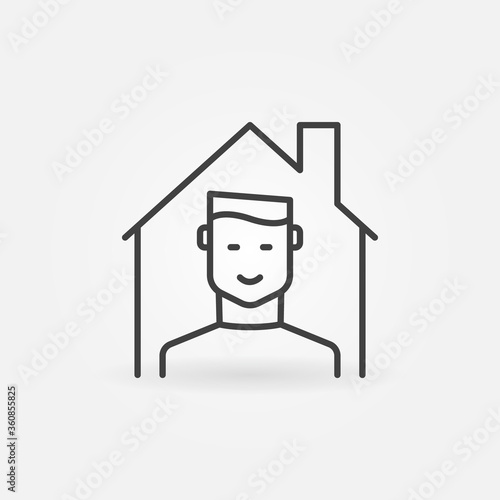 Boy in House outline icon - Stay at Home vector concept linear symbol
