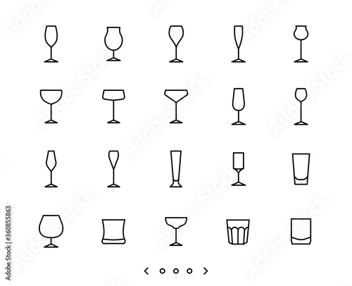 glassware line icon set vector