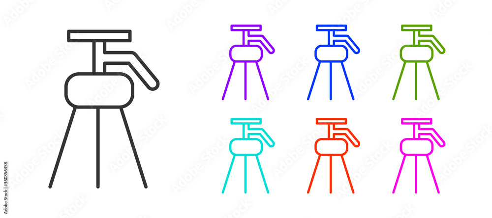 Black line Tripod icon isolated on white background. Set icons colorful. Vector Illustration Black line Tripod icon isolated on white background. Set icons colorful. Vector Illustration