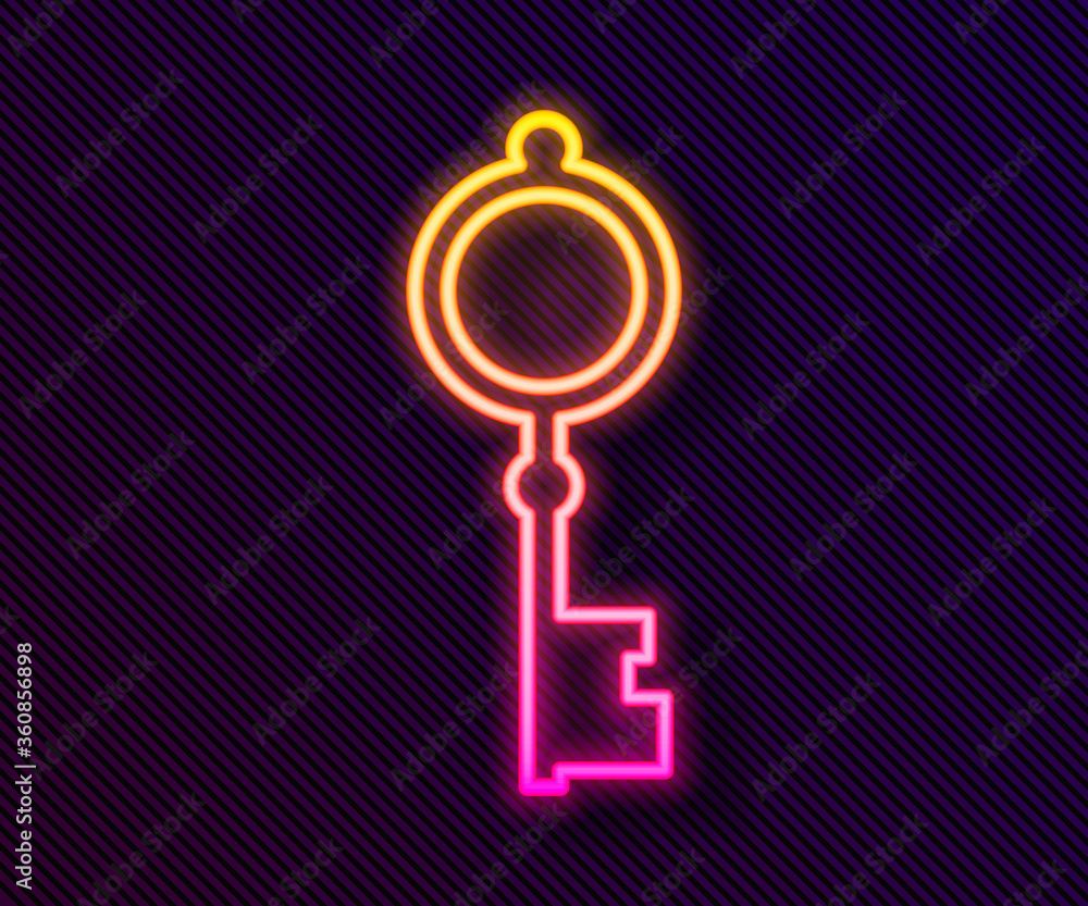 Glowing neon line Old key icon isolated on black background. Vector Illustration Glowing neon line Old key icon isolated on black background. Vector Illustration