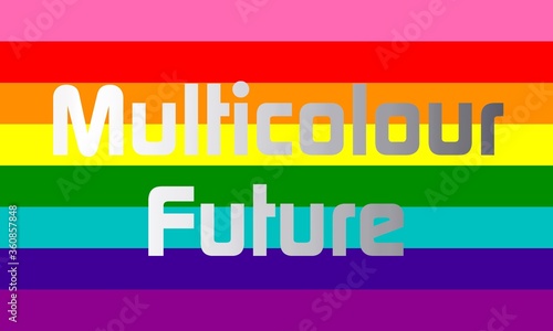 Bandera arcoiris multicolor de la comunidad LGTBI con la frase Multicolour Future, con efecto degradado, escrita sobre ella
