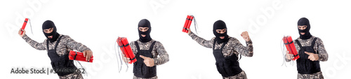 Naklejka Soldier with dynamite isolated on white