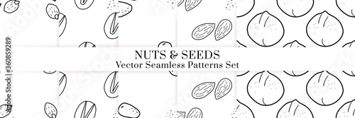 Nuts and seeds vector pattern. Outline hand drawn design