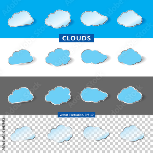 Cloud icon. Set of blue sky. Collection of cloud icon, shape, label, symbol. Graphic element vector. Vector illustration